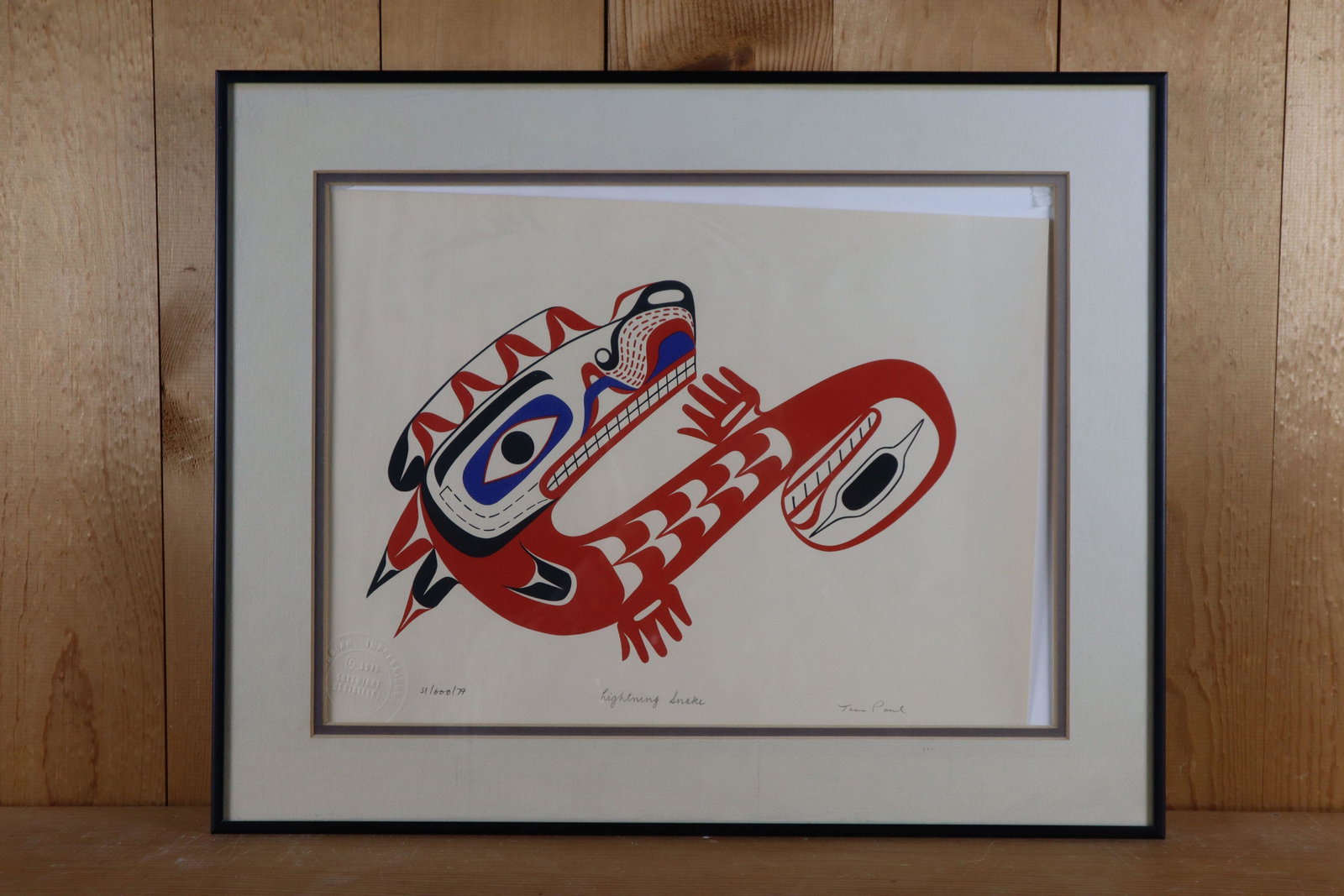 TIM PAUL, LIGHTNING SNAKE, LIMITED EDITION 51/600, '79, MATTED AND FRAMED: Tim Paul, Lightning Snake, Limited Edition 51/600, '79, Matted And Framed, Frame 20.25X16, Art 15.75X12".