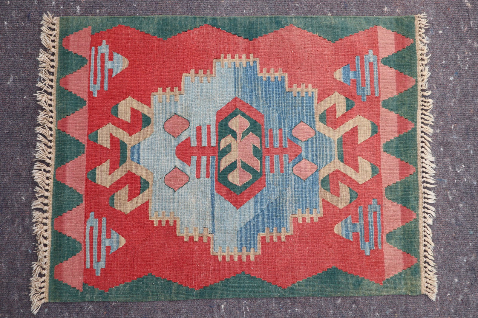 HANDMADE TURKISH KILIM WOOL RUG, 37X48": Handmade Turkish Kilim Wool Rug, 37X48"