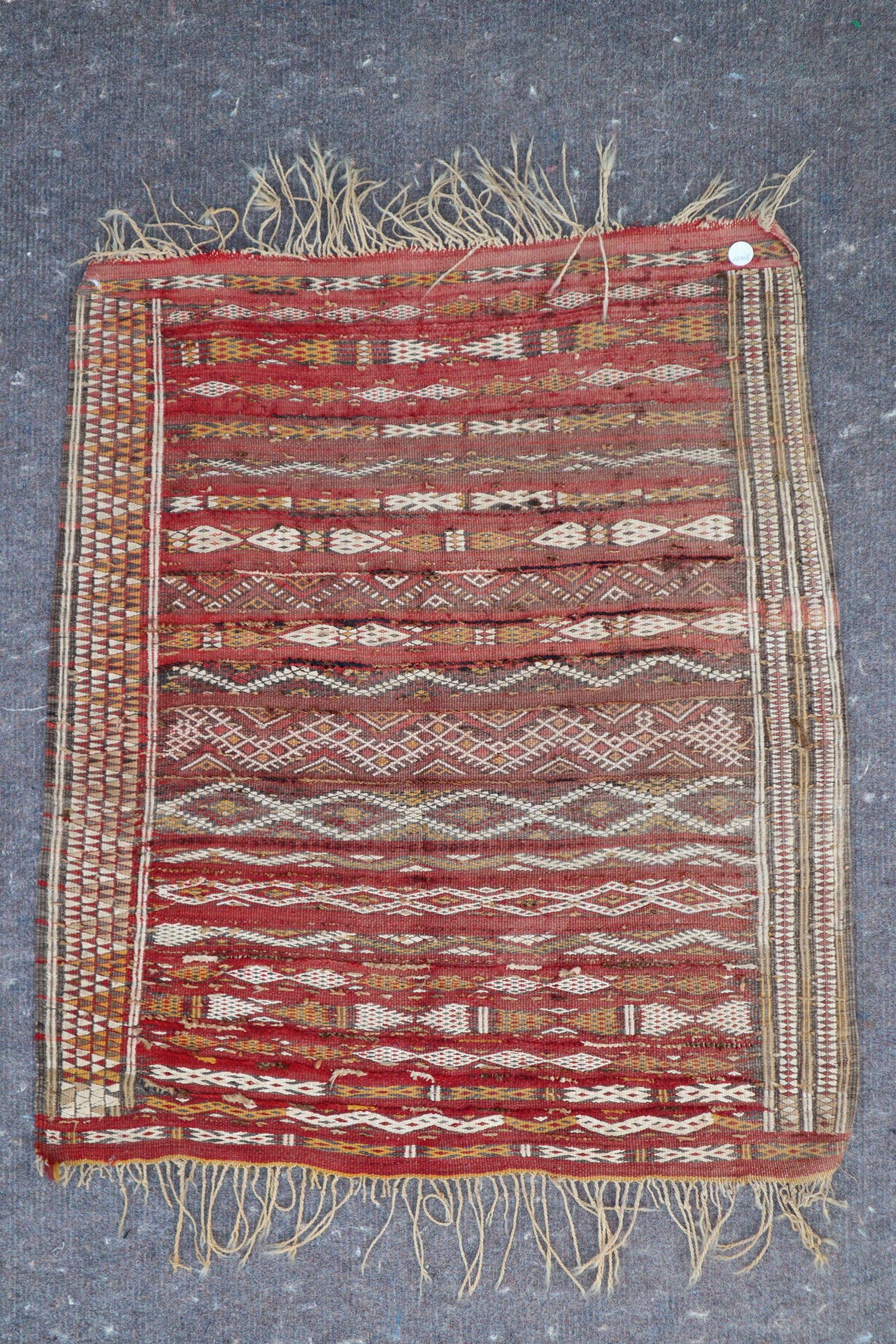 ANTIQUE HANDWOVEN ZEMMOUR MOROCCAN KILIM WOOL RUG, 39X34": Antique Handwoven Zemmour Moroccan Kilim Wool Rug, 39X34"
