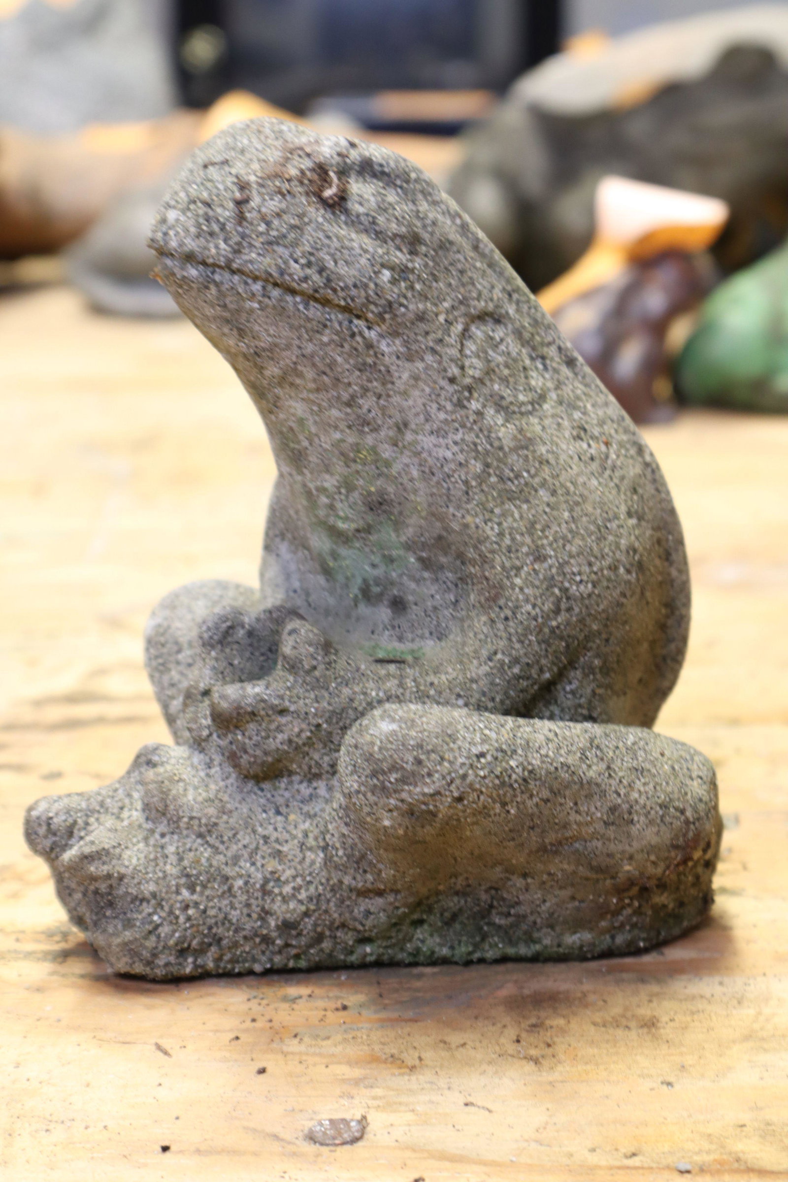 CAST CONCRETE FROG IN SEATED YOGA POSE, 5X5X6", APPROX. 10#: Cast Concrete Frog In Seated Yoga Pose, 5X5X6", Approx. 10#
