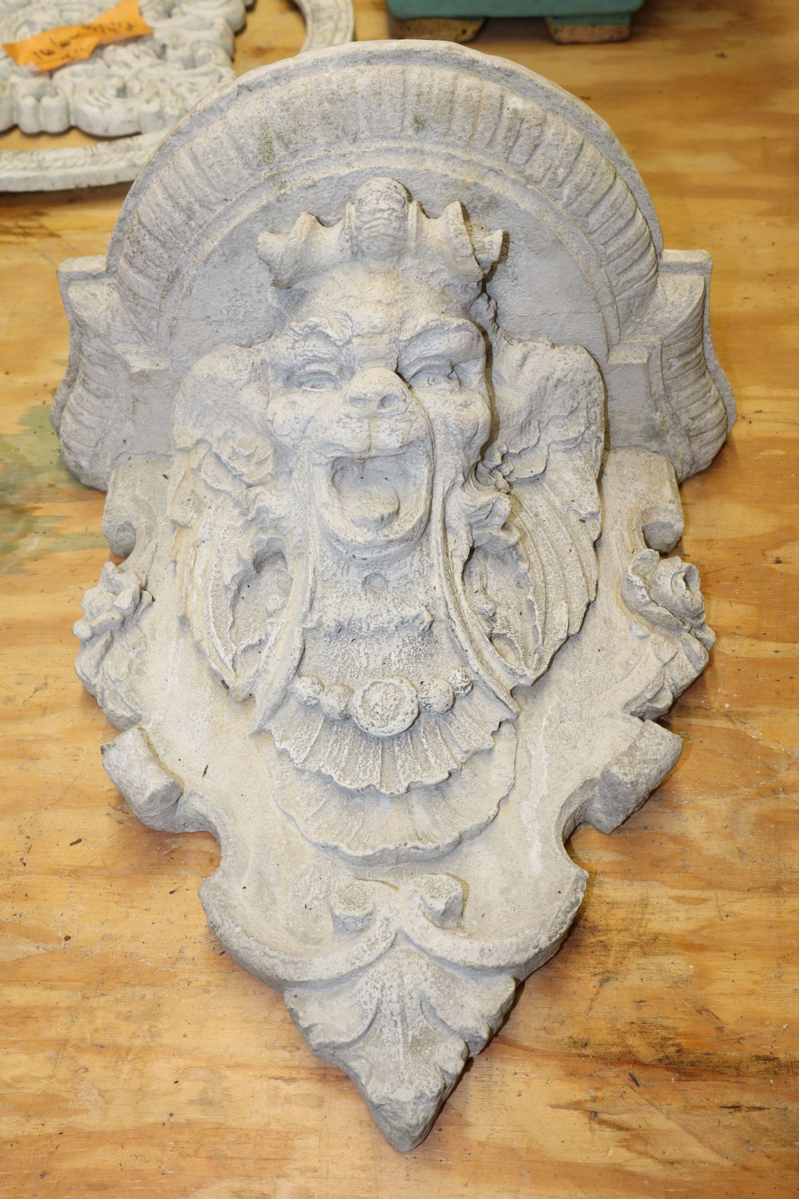 CAST CEMENT GOTHIC CORBEL WALL SHELF, 13X8X14": Cast Cement Gothic Corbel Wall Shelf, 13X8X14"