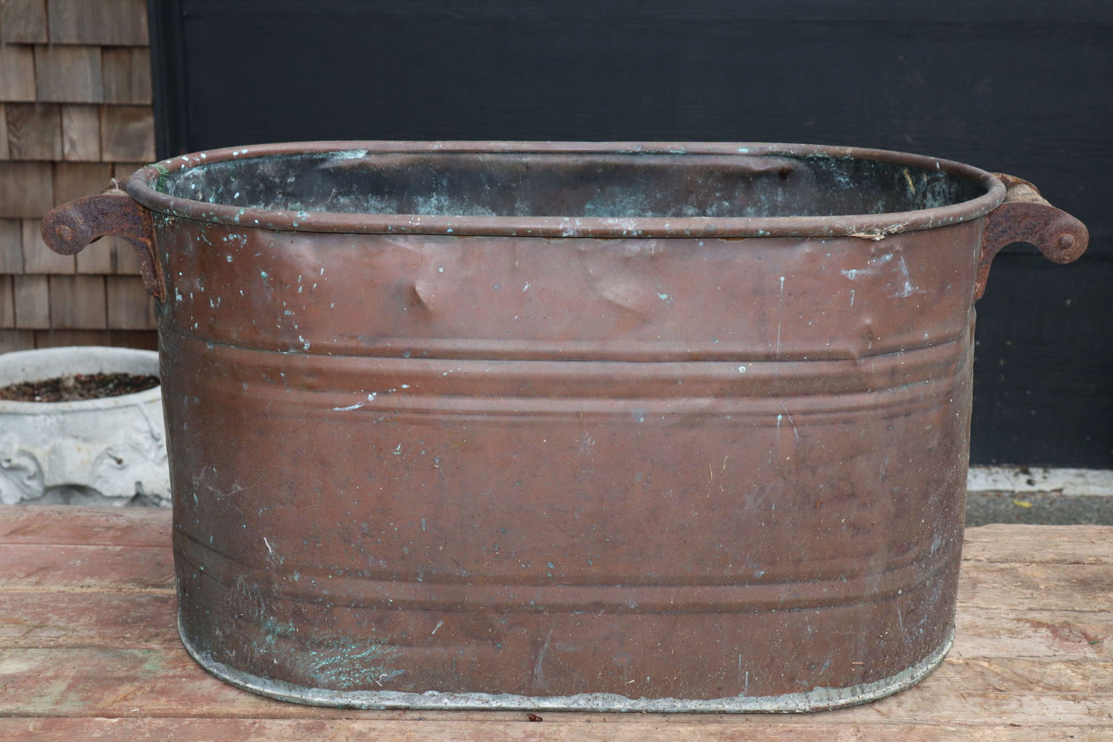 ANTIQUE COPPER BOILER, DOUBLE HANDLES, 23.5X13X13"H: Antique Copper Boiler, Double Handles, 23.5X13X13"H