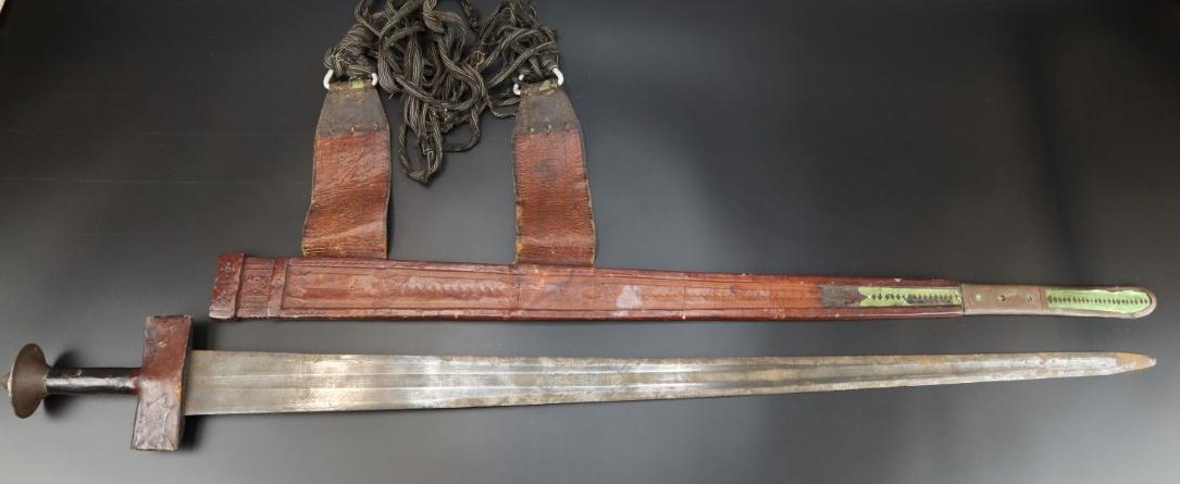 ANTIQUE NORTH AFRICAN TUAREG TAKOUBA SWORD: Antique North African Tuareg Takouba Sword With Scabbard, Sword 37", Scabbard 32"L