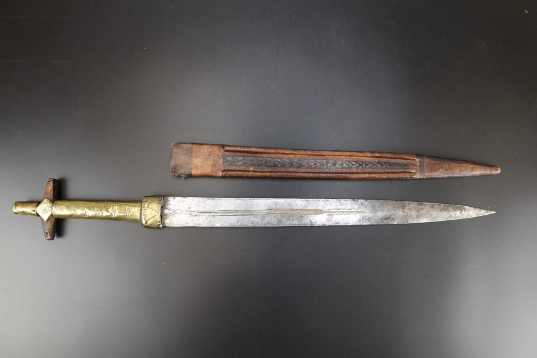 NORTH AFRICAN TUAREG TELEK DAGGER WITH SCABBARD: North African Tuareg Telek Dagger, Dagger 18-3/4", Scabbard 13"
