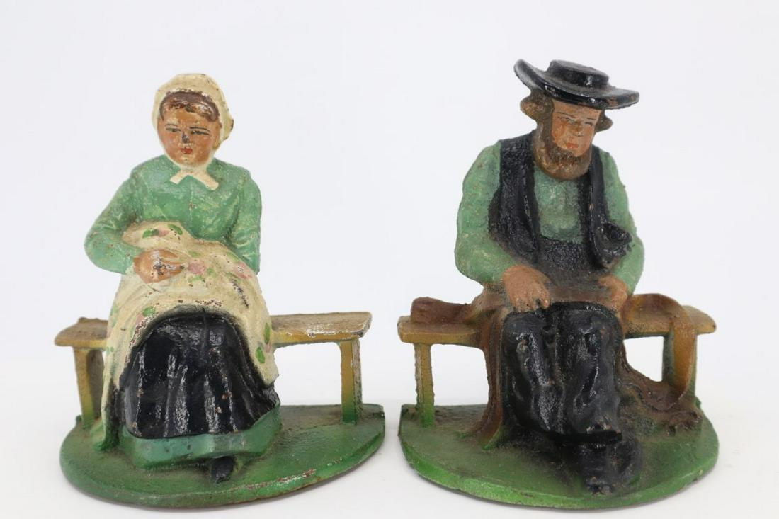 CAST IRON AMISH FOLK BOOK ENDS, 4-1/2": Cast Iron Amish Folk Book Ends, 4-1/2"