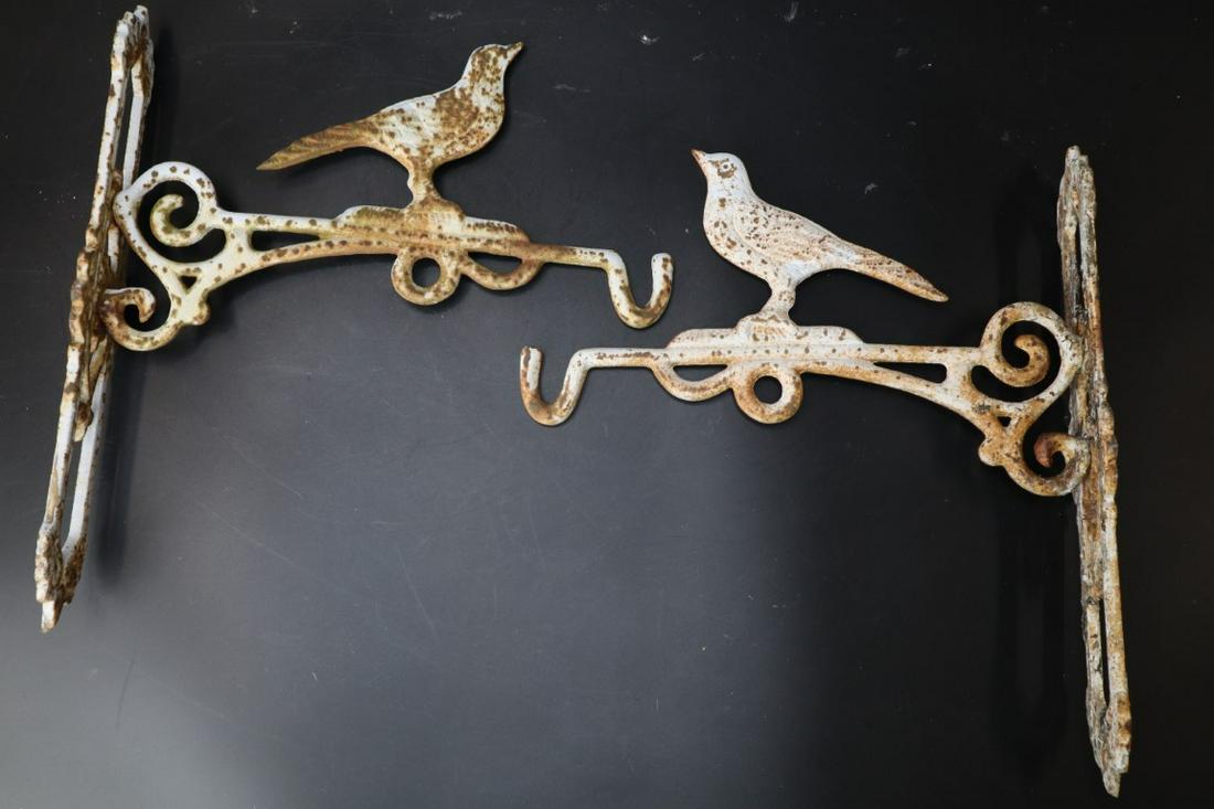 PAIR OF CAST IRON BIRD PLANT HANGERS, 11-1/4X12: Pair Of Cast Iron Bird Plant Hangers, 11-1/4X12