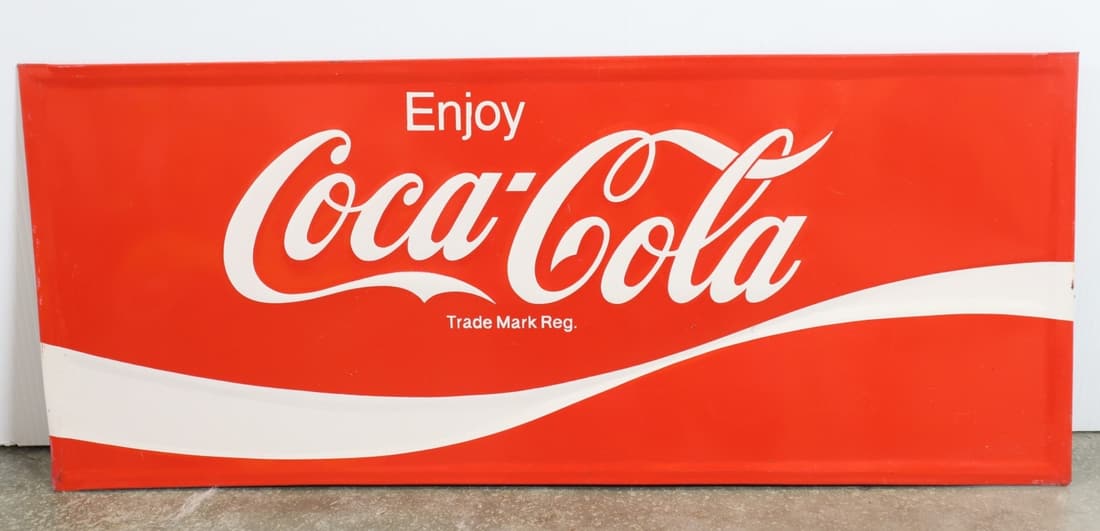 1970 COCA COLA CANADA EMBOSSED TIN SIGN "ENJOY COCA-COLA", 29-5/16X12-1/4", COCA-COLA LTD, MADE IN (1 of 3)