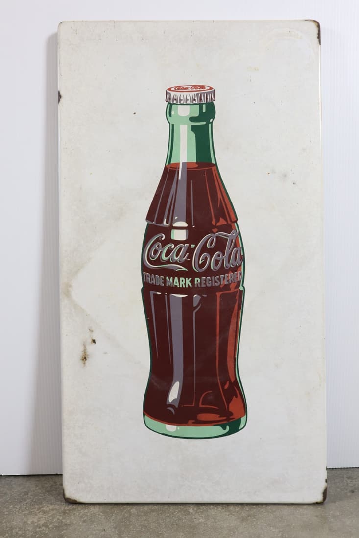 1950 WHITE COCA COLA COKE PORCELAIN SIGN, 18X33X.75", NO MARKS, THICK PANEL. (1 of 5)