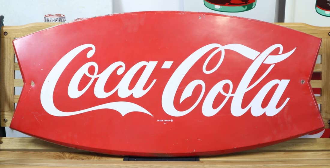 1960'S 42" COCA COLA FISHTAIL TIN SIGN, 42X19.75X1.5", AM 90 (1 of 6)