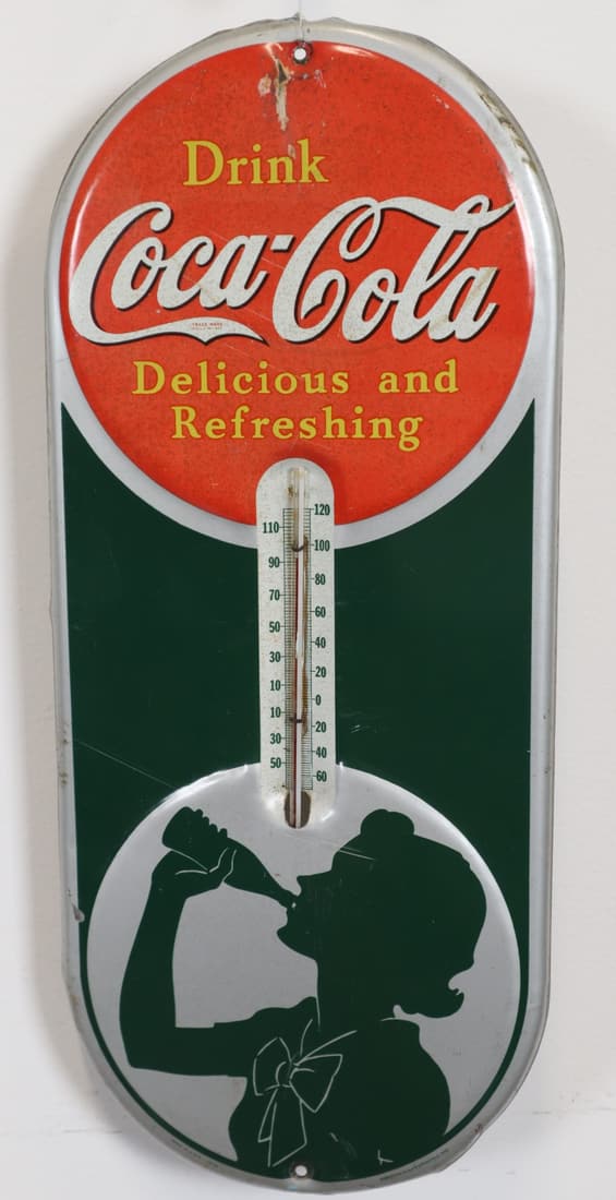 1939 ROBERTSON DUALIFE COCA-COLA TIN THERMOMETER, 7X15.75", SPRINGFIELD OHIO, MADE IN USA. (1 of 5)