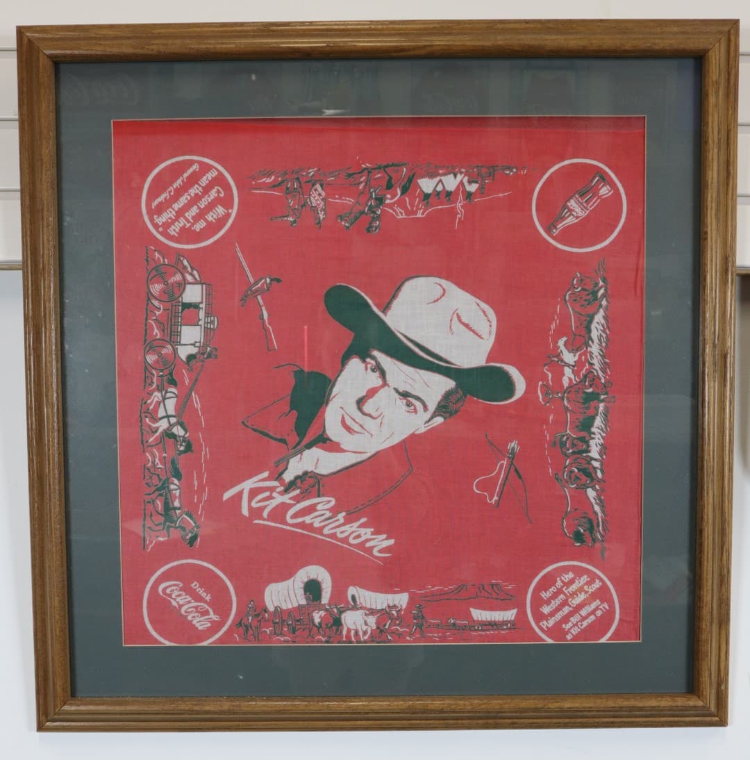 1950'S KIT CARSON COCA COLA BANDANA FRAMED, 28.75X28.75" (1 of 6)