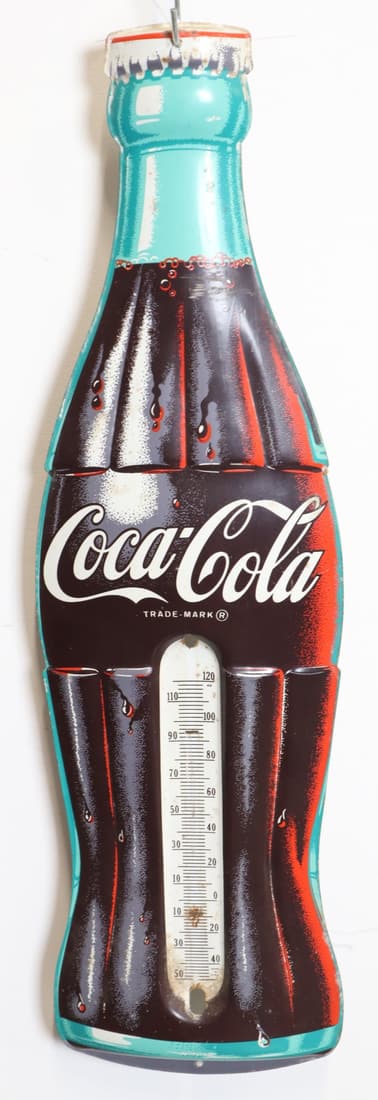 1942 COCA COLA BOTTLE TIN THERMOMETER, NO THRMO. 8.5X29.5", 42 MADE IN USA. (1 of 5)