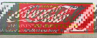 1930'S DRINK COCA COLA IN BOTTLES DELICIOUS AND REFRESHING, 27.5X9.75"
