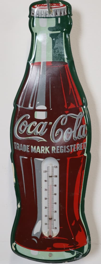 1950'S COCA COLA DIE-CUT BOTTLE TIN THERMOMETER, 5.25X17", R356, MADE IN USA (1 of 4)