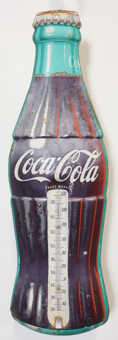 1950'S COCA COLA EMBOSSED BOTTLE THERMOMETER, 5X16.25" NO THERMO. (1 of 5)