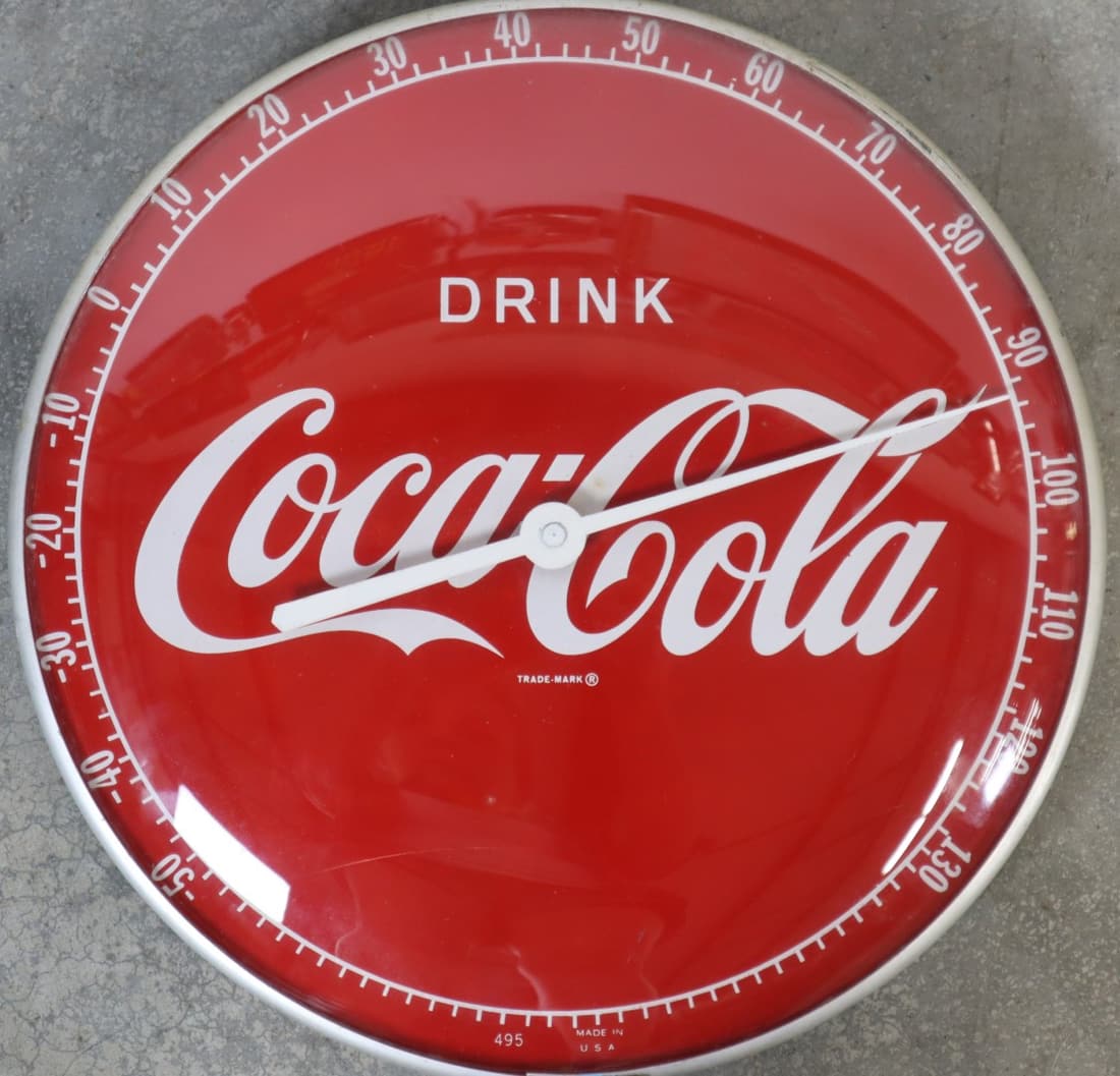 12" 1960'S DRINK COCA COLA GLASS THERMOMETER, USA 495 (1 of 9)
