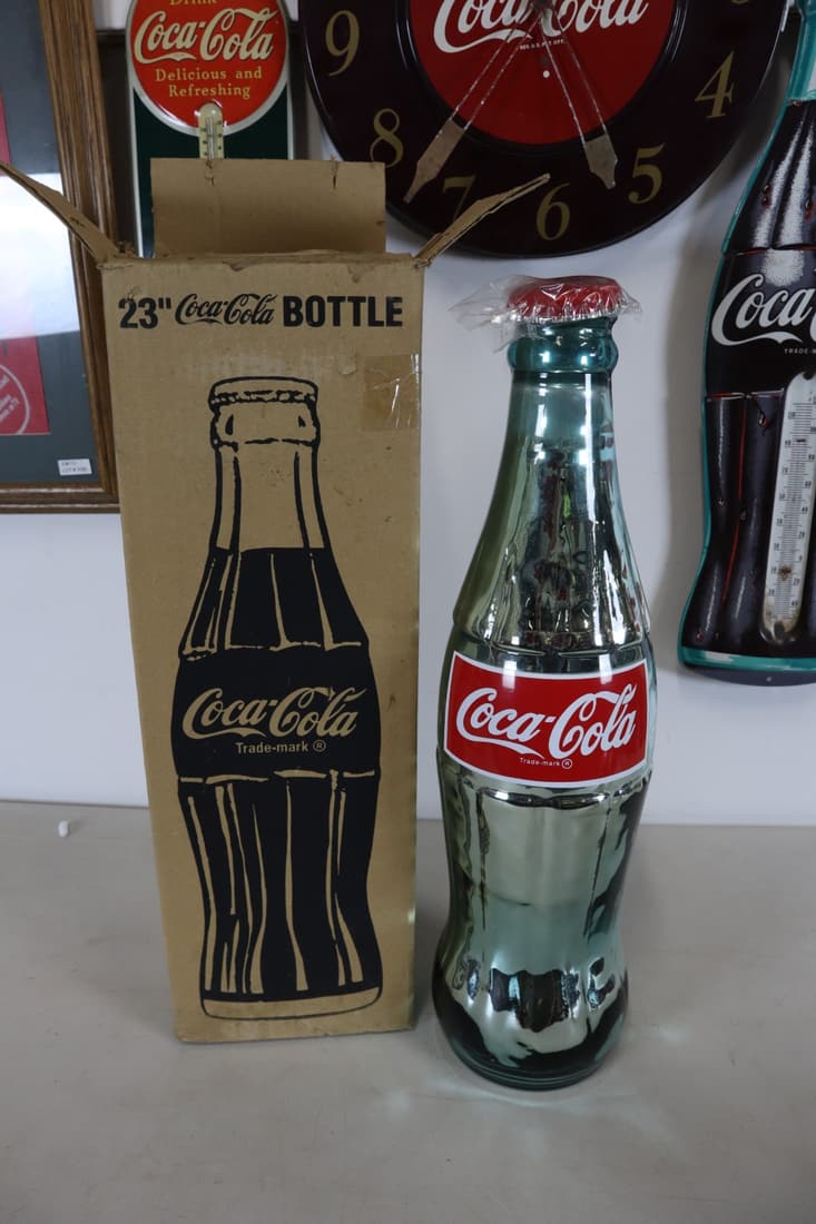 23" COCA COLA MERCURY GLASS BOTTLE, WITH BOX.: 23" COCA COLA MERCURY GLASS BOTTLE, WITH BOX.