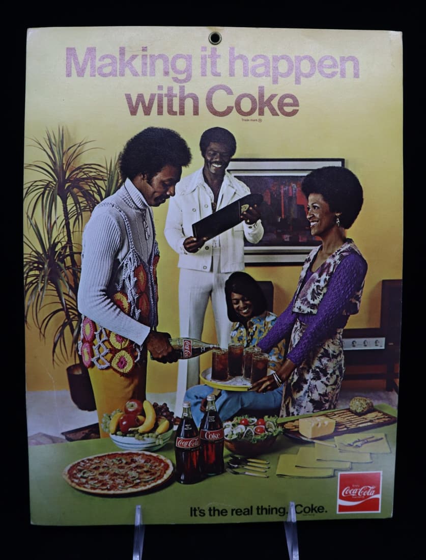 1970'S MAKING IT HAPPEN WITH COKE, ITS THE REAL THING COKE COCA COLA CARDBOARD ADVERTISEMENT, DOUBLE (1 of 6)
