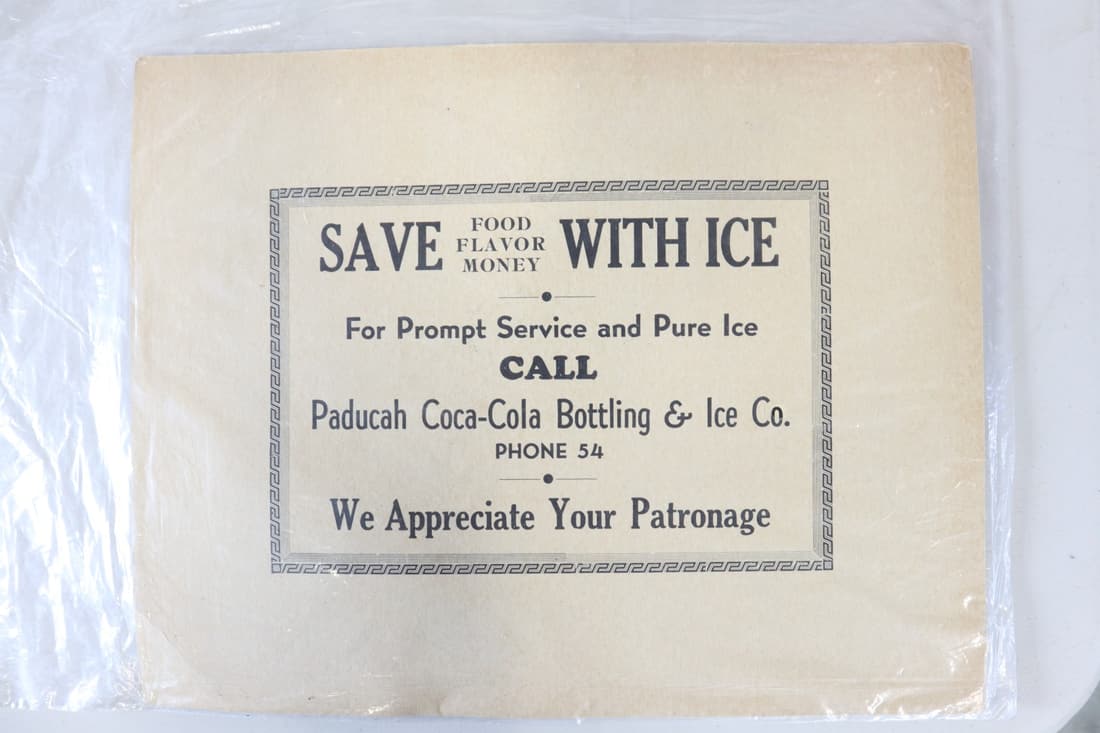 1940'S PADUCAH COCA COLA BOTTLING AND ICE CO. CARDBOARD SIGN FOR ORDERING ICE BY THE POUND, 11X14" (1 of 3)