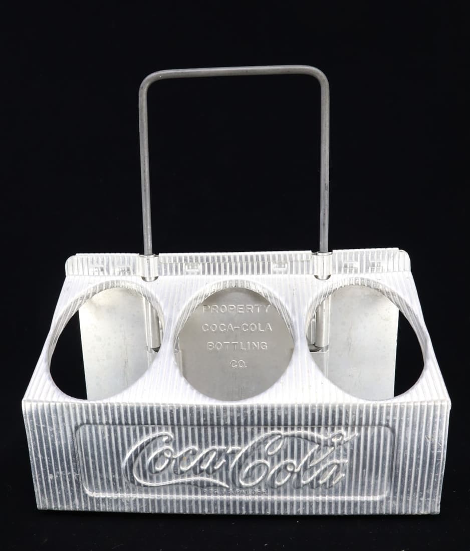 1950'S COCA COLA EMBOSSED ALUMINUM 6-PK CARRIER, 8.25X5.5" (1 of 8)