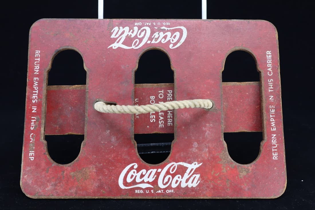 COCA COLA RETURN EMPTIES IN THIS CARRIER MASONITE BOTTLE CARRIER, 8X5.5" (1 of 4)