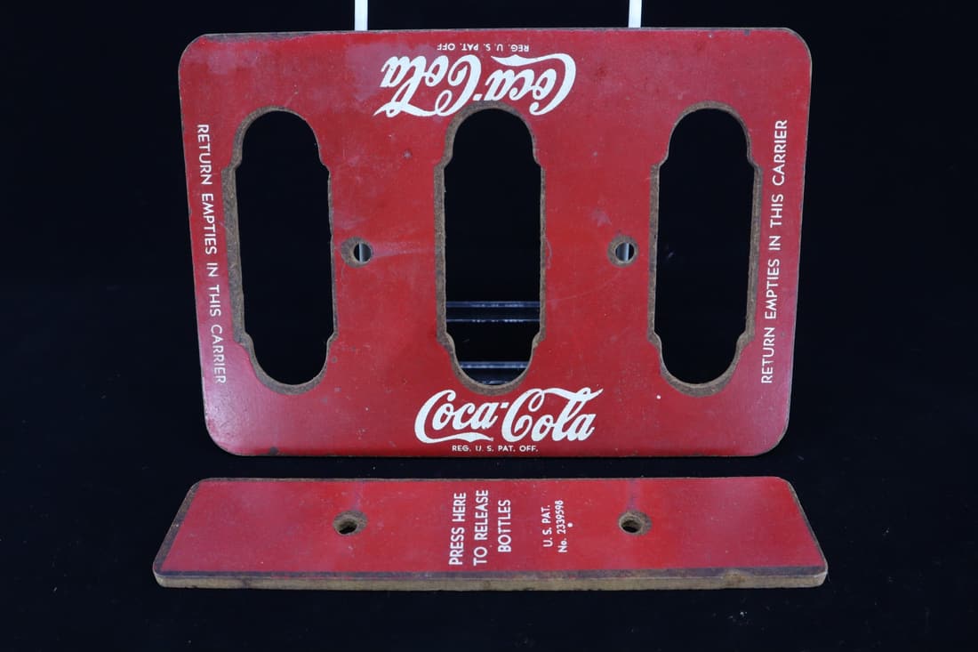 COCA COLA RETURN EMPTIES IN THIS CARRIER MASONITE BOTTLE CARRIER, 8X5.5" (1 of 3)