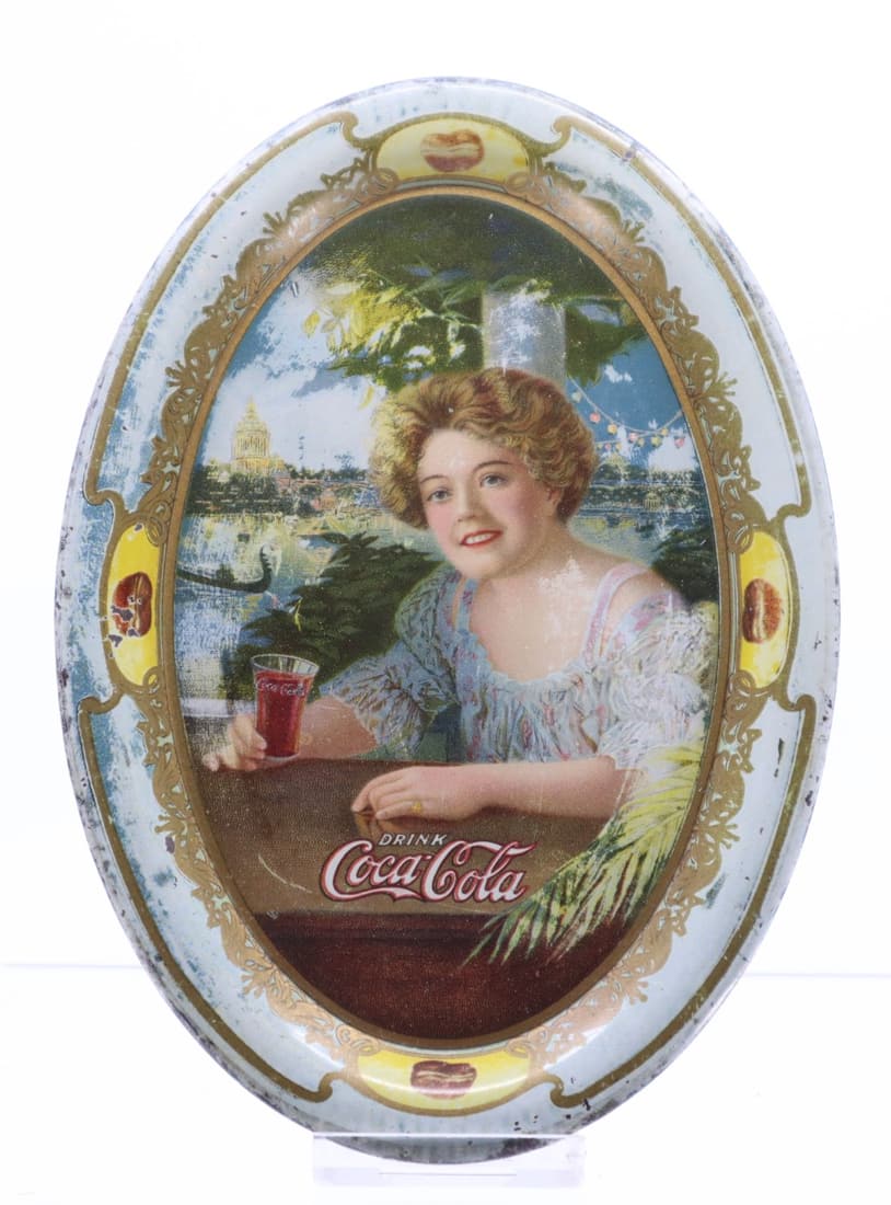 1909 COCA COLA EXHIBITION GIRL CHANGE TRAY, OVAL 4.5X6.25 (1 of 2)