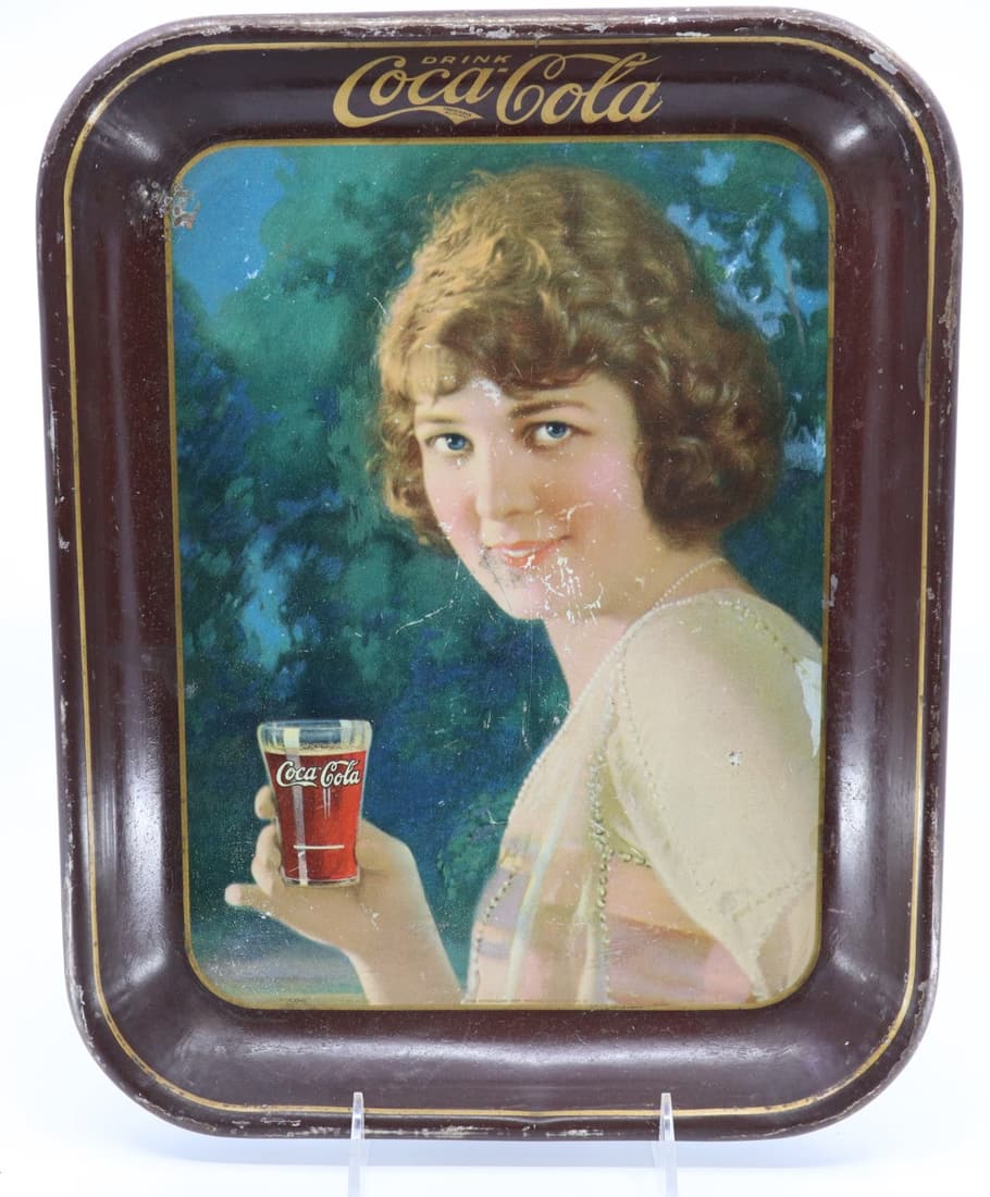 1924 COCA COLA SMILING GIRL TRAY, RECTANGLE 10.5X13.25 (1 of 2)