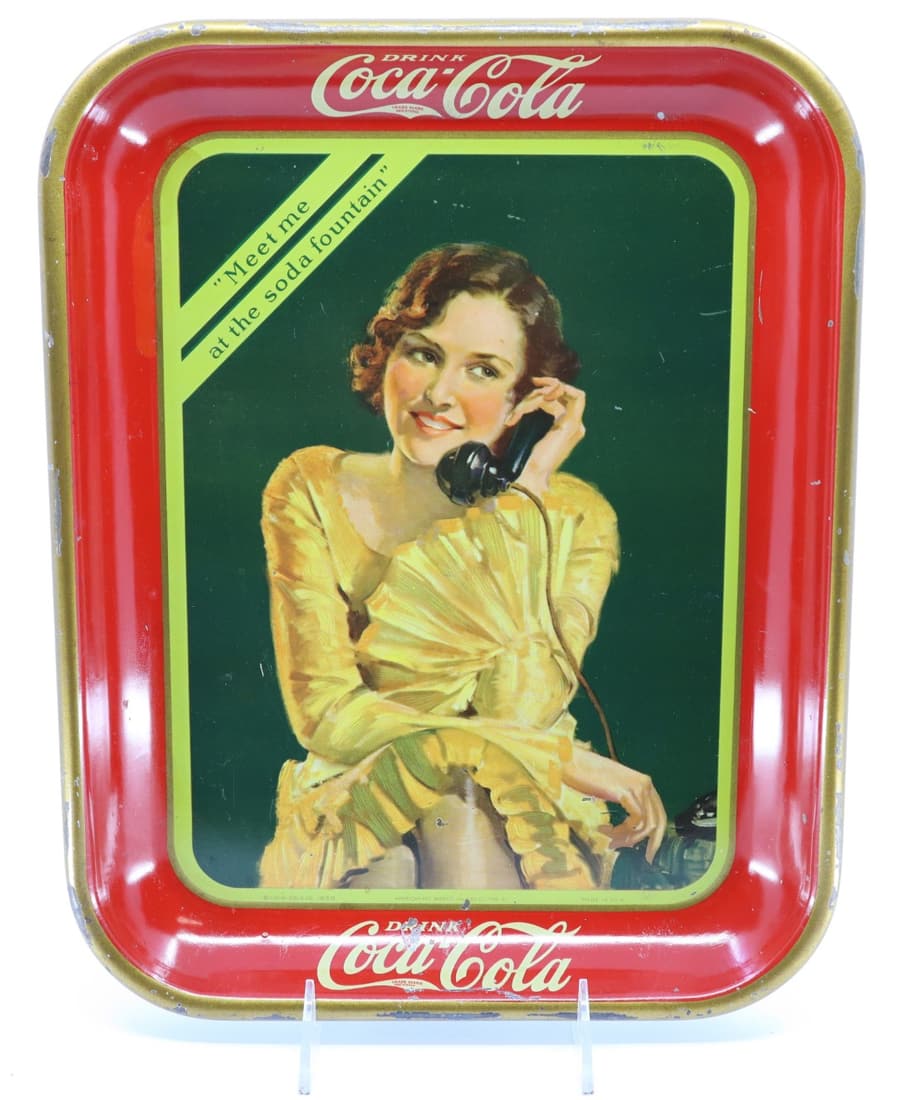 1930 COCA COLA TELEPHONE GIRL TRAY, RECTANGLE 10.5X13.25 (1 of 2)