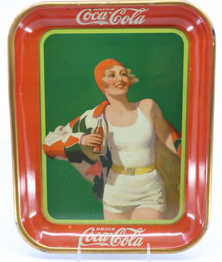 1930 COCA COLA BATHER GIRL TRAY, RECTANGLE 10.5X13.25 (1 of 2)