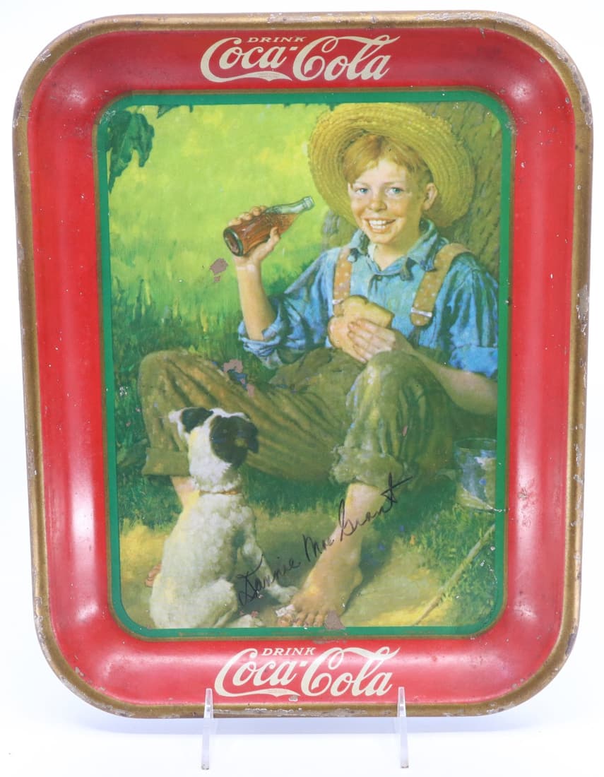 1931 COCA COLA BAREFOOT BOY TRAY, SIGNED DANNIE MOE GRANT, RECTANGLE 10.5X13.25 (1 of 2)