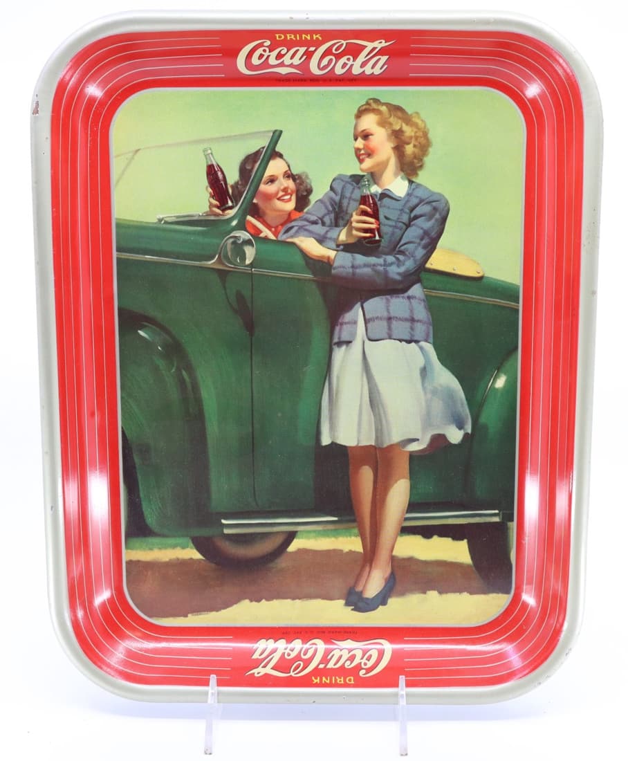 1942 COCA COLA TWO GIRLS WITH A CAR TRAY, RECTANGLE 10.5X13.25: 1942 COCA COLA TWO GIRLS WITH A CAR TRAY, RECTANGLE 10.5X13.25