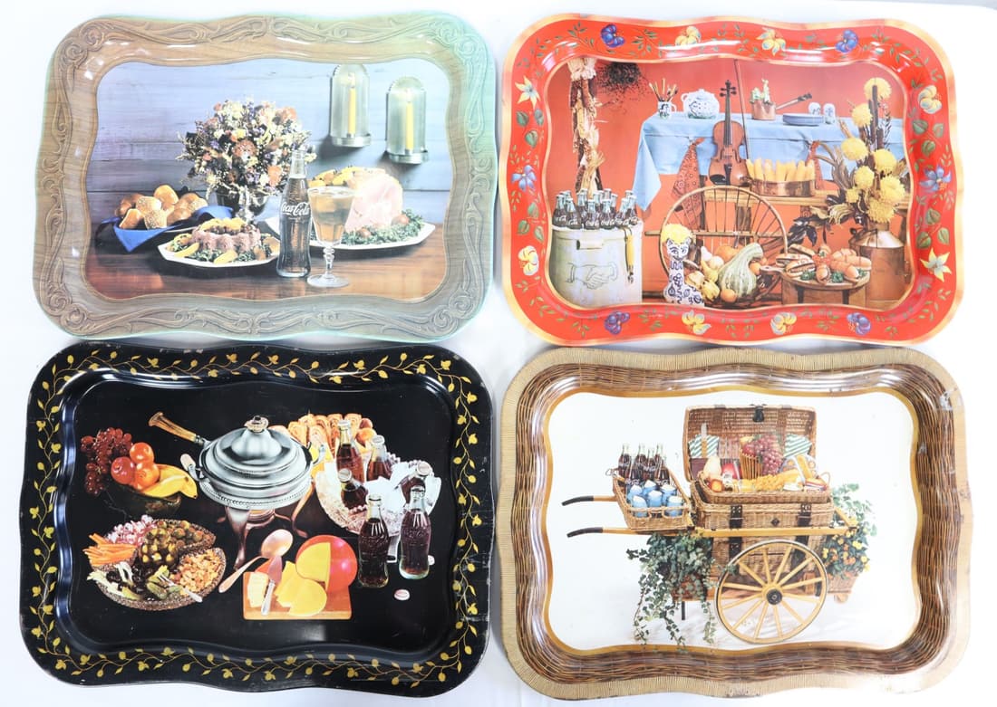 1960s COCA COLA TRAYS, 4 PCS RECTANGLE 18.75X13.5: 1960s COCA COLA TRAYS, 4 PCS RECTANGLE 18.75X13.5