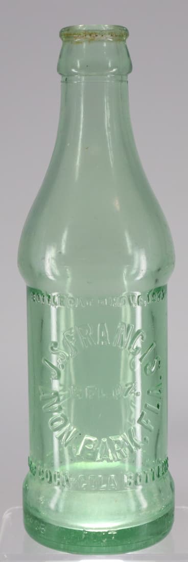 1926 GREEN GLASS SODA BOTTLE, J.S. FRANCIS AVON PARK FL AVON PARK FLA, COCA COLA BOTTLING CO, PAT'D (1 of 4)