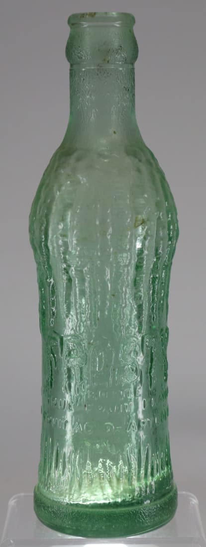 FROSTY BENZ SODA IN ORANGE ONLY GREEN GLASS BOTTLE, PAT'D 1925, 30 2 and S IN A STAR ON BOTTOM (1 of 5)
