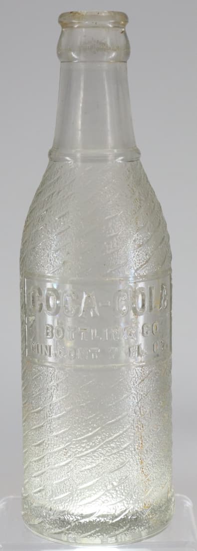 LEAR GLASS COCA COLA BOTTLING CO BOTTLE MARTINSVILLE VA, TEXTURED SPIRAL PATTERN, 2  and C IN A (1 of 4)