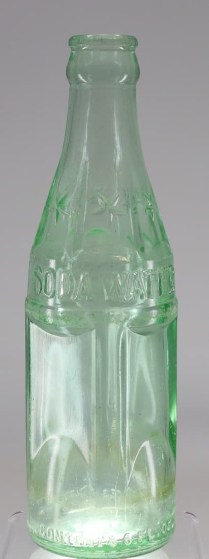 STAR SODA WATER BOTTLE JASPER IND GREEN GLASS BOTTLE, PROPERTY OF COCA COLA BOT. CO. ON BASE (1 of 5)
