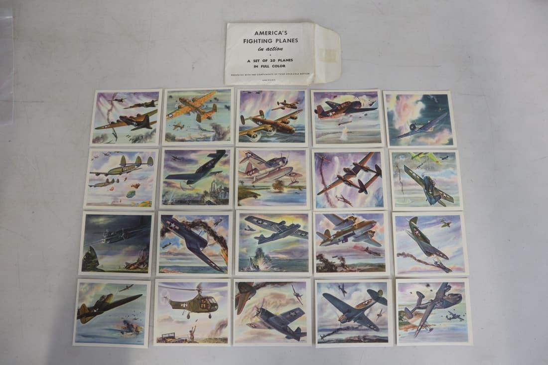 1940 AMERICA'S FIGHTING PLANES IN ACTION A SET OF 20 PLANES IN FULL COLOR TRADING CARDS, COMPLETE (1 of 4)