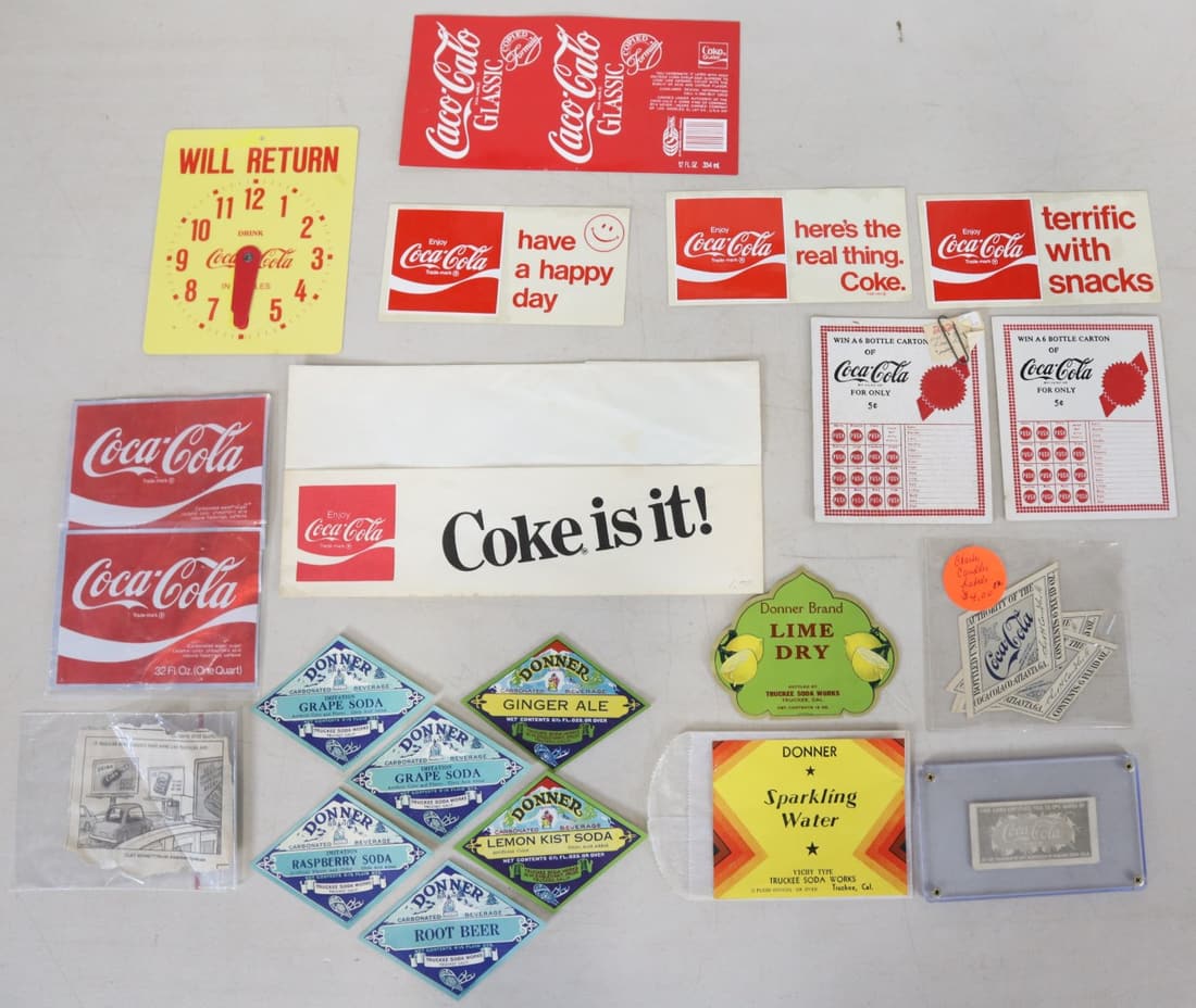ASSORTED COCA COLA ADVERTISING, 1940'S WIN A BOTTLE PUNCH OUT GAME, STICKERS, COKE GLASSIC (1 of 6)