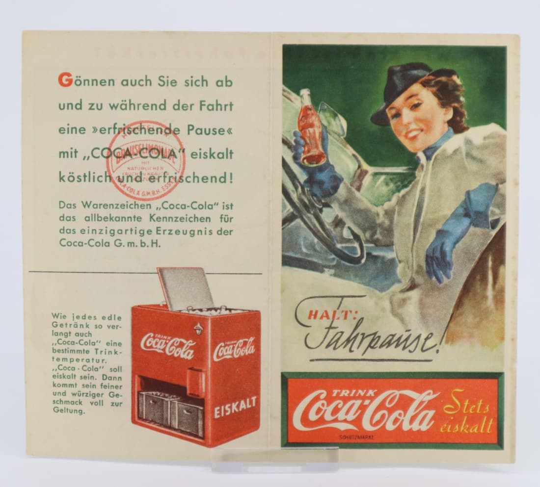 1930'S GERMAN COCA COLA AUTOBAHN PAPER ADVERTISING, 6X5.25", TREAT YOURSELF TO A »REFRESHING BREAK<< (1 of 2)