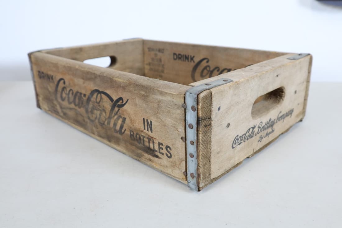 DRINK COCA COLA IN BOTTLES LOS ANGELES, WOODEN BOTTLE CRATE, 18X12X5" (1 of 6)