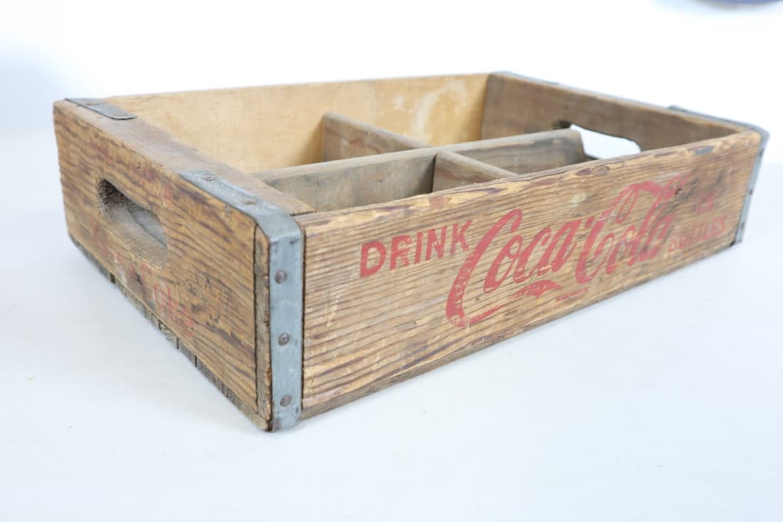 DRINK COCA COLA IN BOTTLES SANTA MARIA, WOODEN BOTTLE CRATE, 18.5X12X4.25": DRINK COCA COLA IN BOTTLES SANTA MARIA, WOODEN BOTTLE CRATE, 18.5X12X4.25"
