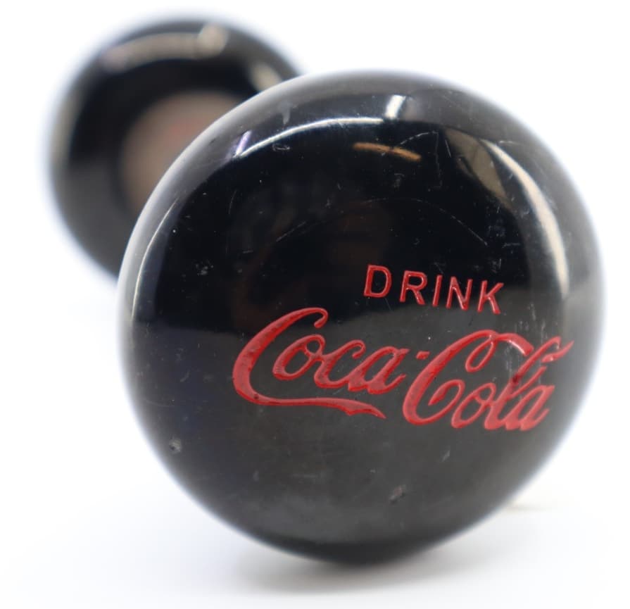 DRINK COCA COLA FACTORY DOOR KNOBS PORCELAIN BLACK AND RED, 2.25X2" (1 of 5)