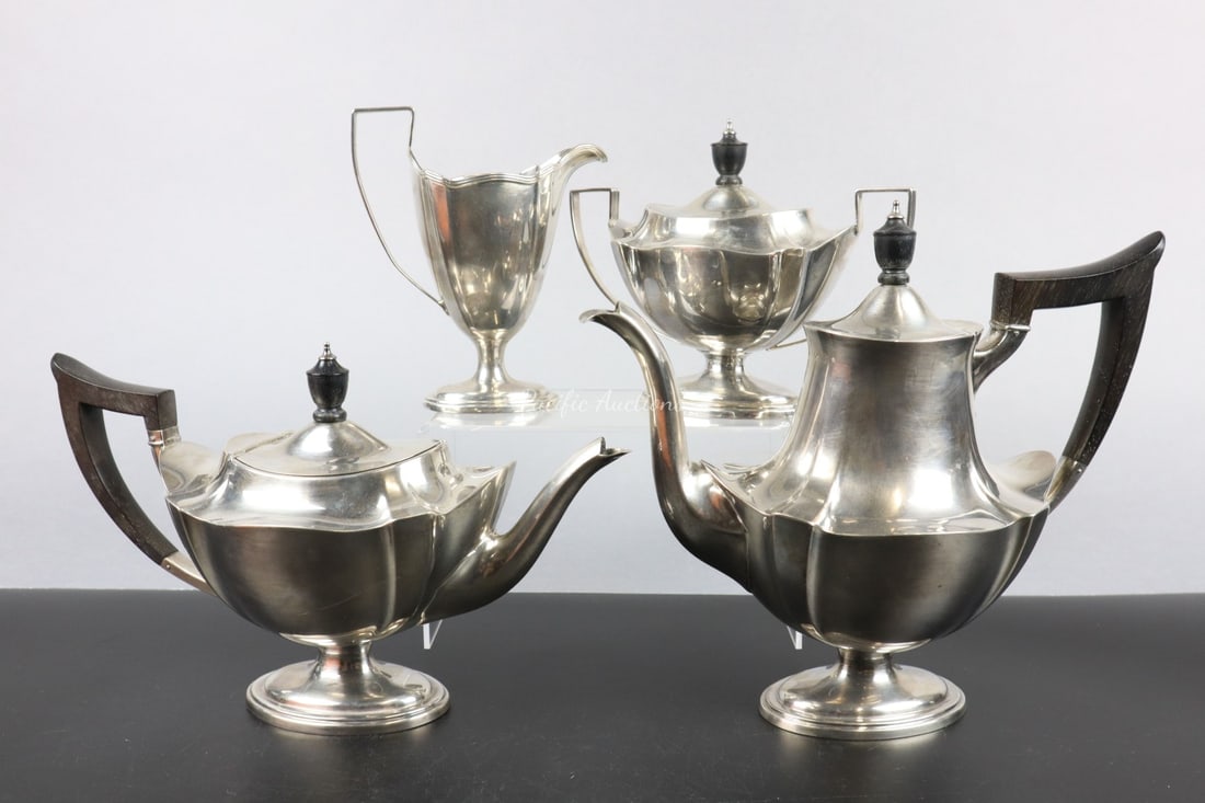 GORHAM PLYMOUTH STERLING SILVER TEA SERVICE, CREAM 171 GRAMS, COVERED SUGAR 293 GRAMS, 1-3/4 PINT CO (1 of 6)