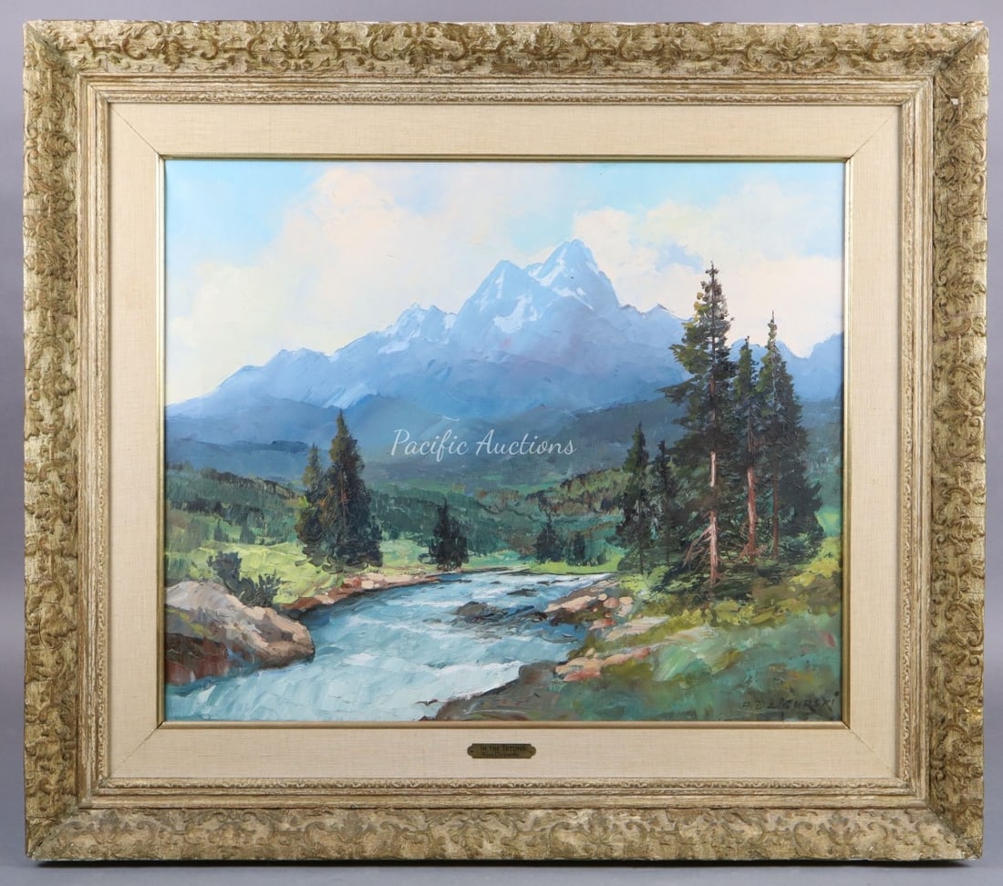 ALEX DZIGURSKI IN THE TETONS ORIGINAL OIL ON CANVAS, ARTWORK 26X21" FRAME 35X31", 1963 (1 of 17)