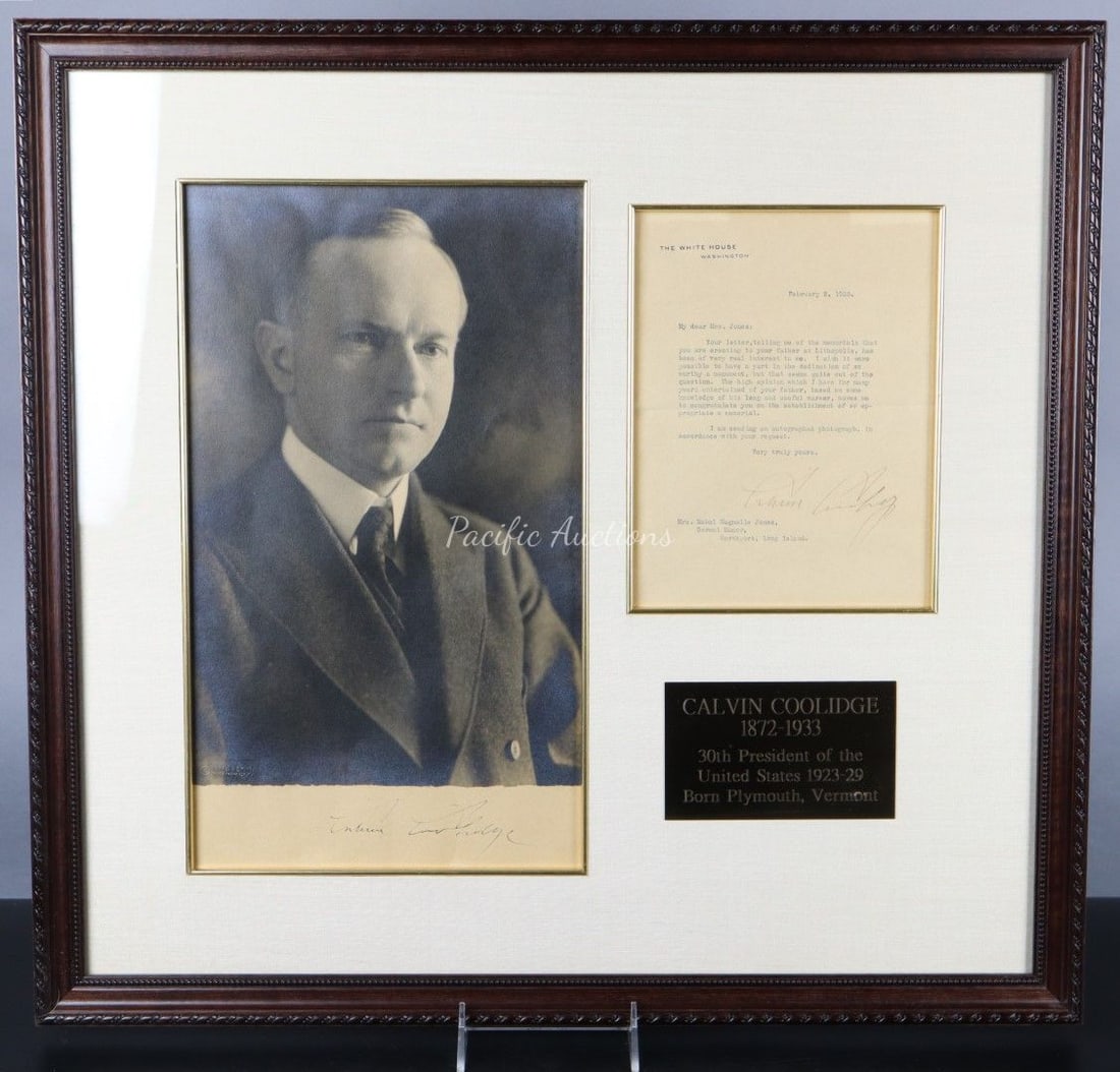 CALVIN COOLIDGE SIGNED LETTER AND PHOTOGRAPH, DATED FEBRUARY 2, 1925, WITH COA, ON WHITE HOUSE LETTE (1 of 12)