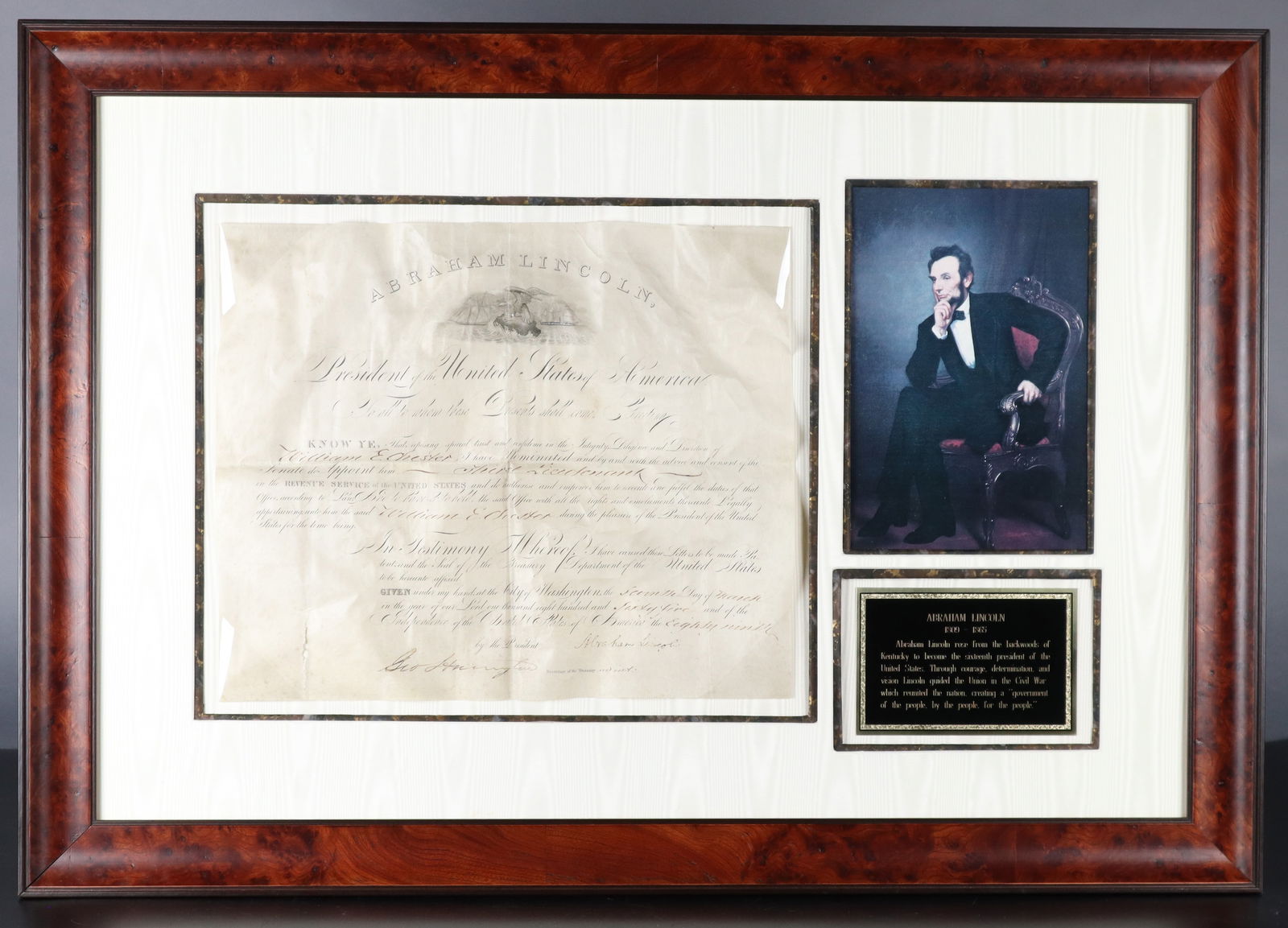 ABRAHAM LINCOLN SIGNED REVENUE APPOINTMENT, DATED MARCH 7, 1865, WITH COA, DOCUMENT 15.375x12.75"H, (1 of 15)