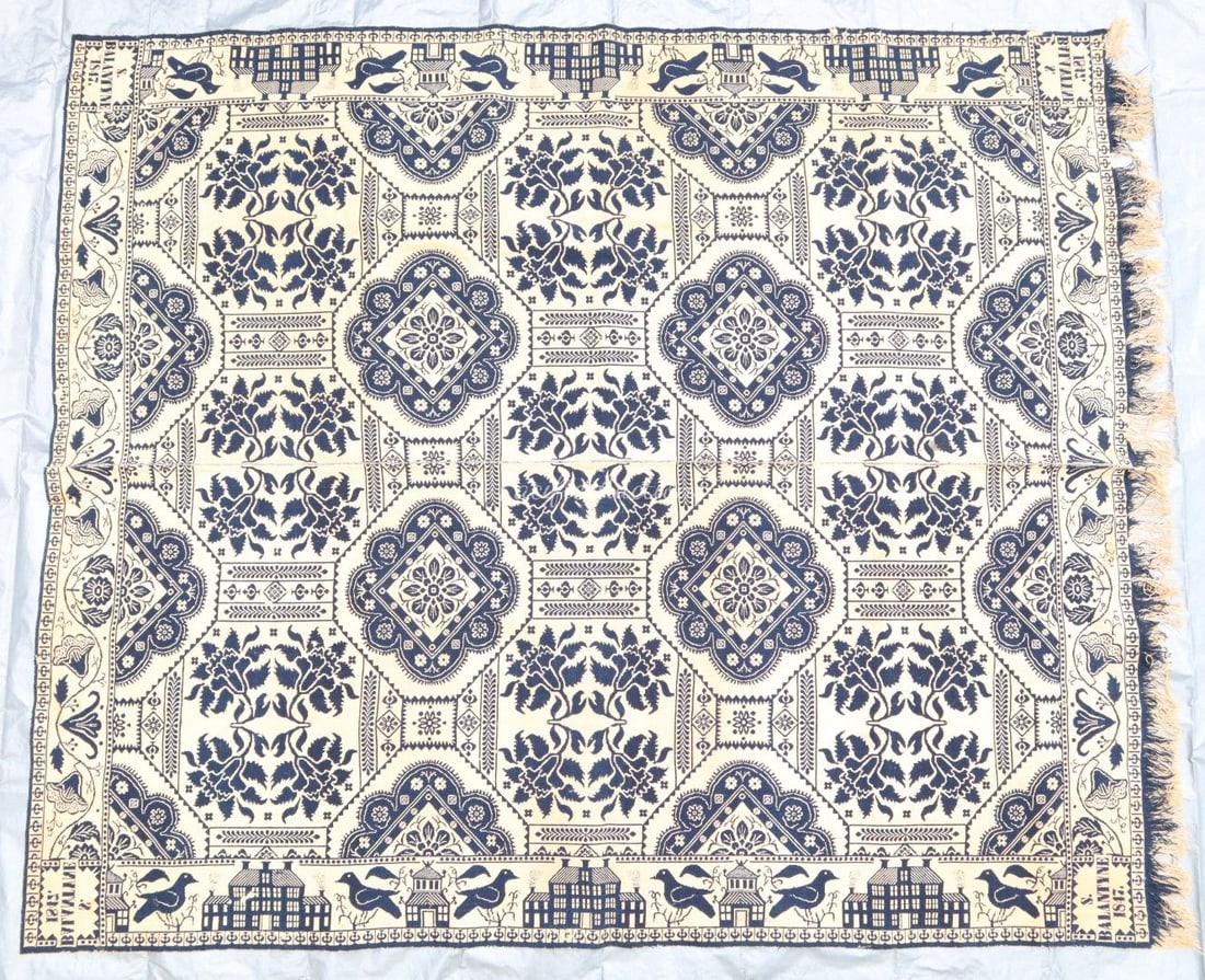 ANTIQUE COVERLET, S. BALANTYNE 1847, 2 COLOR, 2 PART, 74x90" (1 of 20)