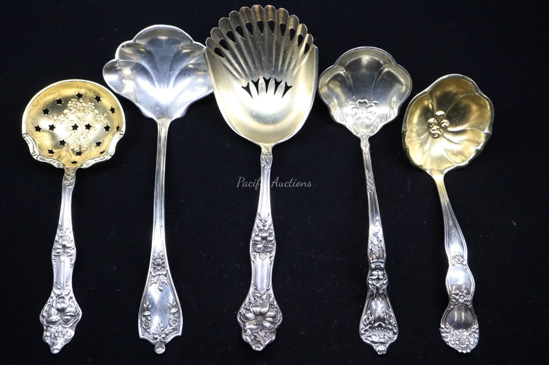FIVE BAKER MANCHESTER STERLING SILVER FLATWARE, PATTERNS-BMS16 1915, BMS17 1915, POPPY 1905,LANDERS (1 of 5)