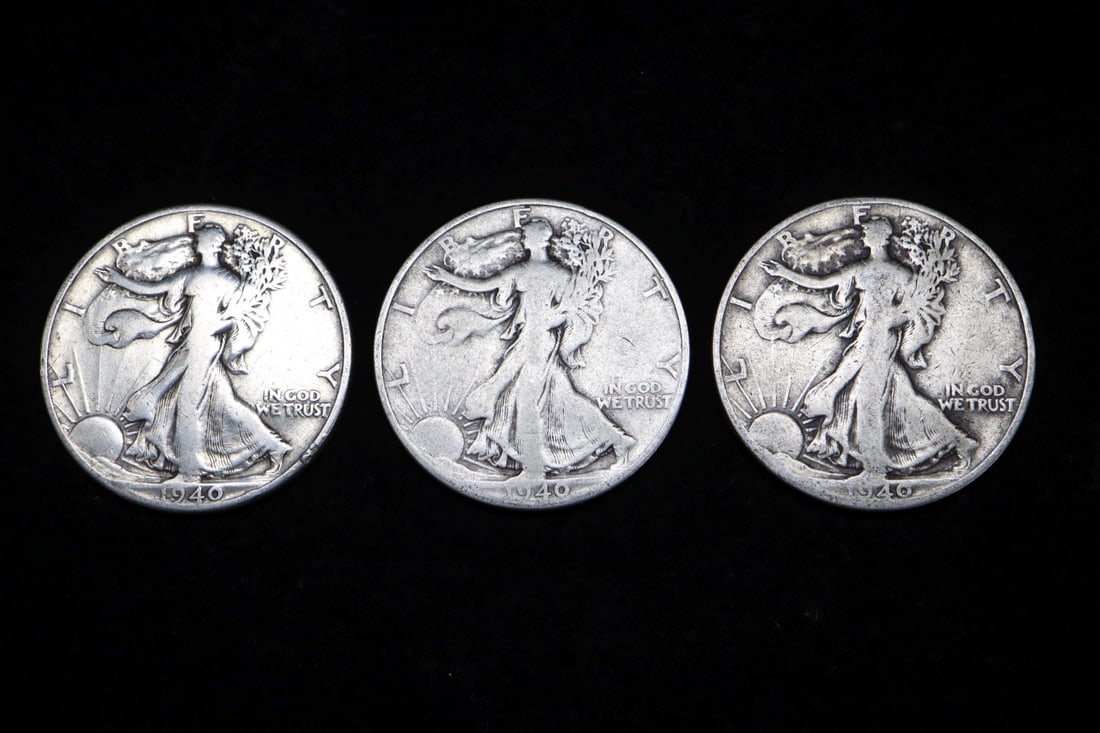 THREE 1940 LIBERTY WALKING HALF DOLLARS, B, S, S: DESCRIPTION: THREE 1940 LIBERTY WALKING HALF DOLLARS, B, S, S WEIGHT: CONDITION: Please see photos for condition. Condition is commensurate with age and use. We aim to take additional photos of any no